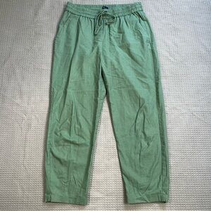 J.Crew Linen Blend Drawstring Pants 6 Womens Olive Green‎ Tapered Cuffed